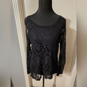 Lucy Love Black Lace Mesh Cold Shoulder Top Size XS